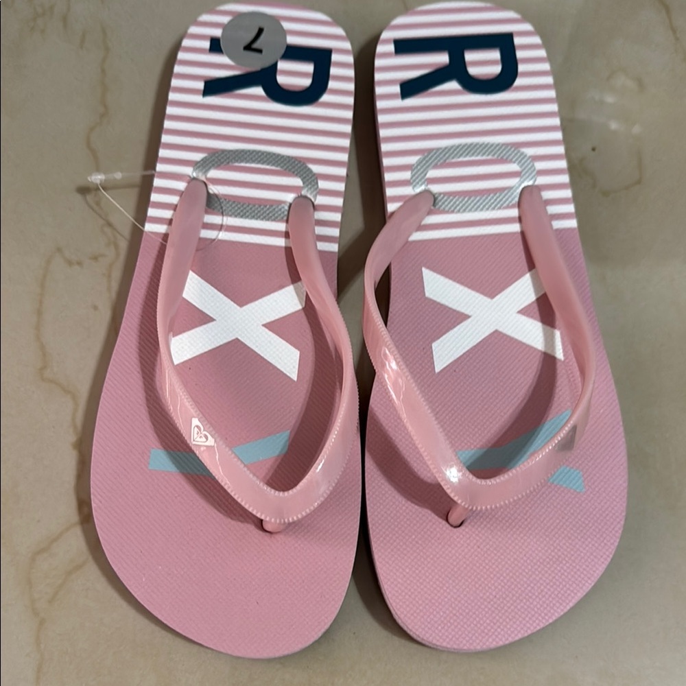 Roxy Pink and White Striped Slippers